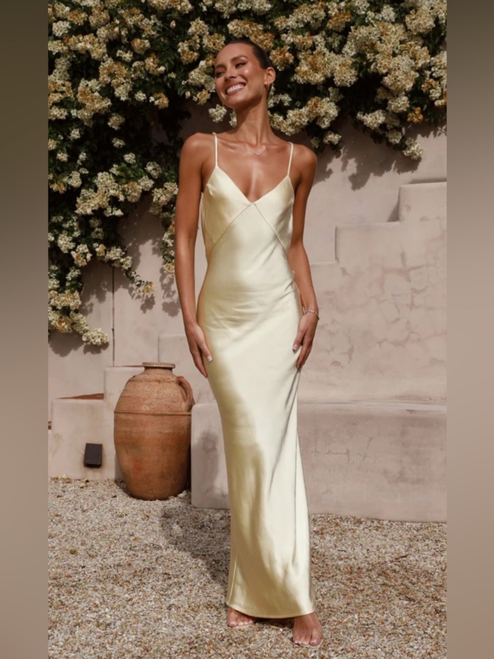 Satin Slip Maxi Dress in Yellow